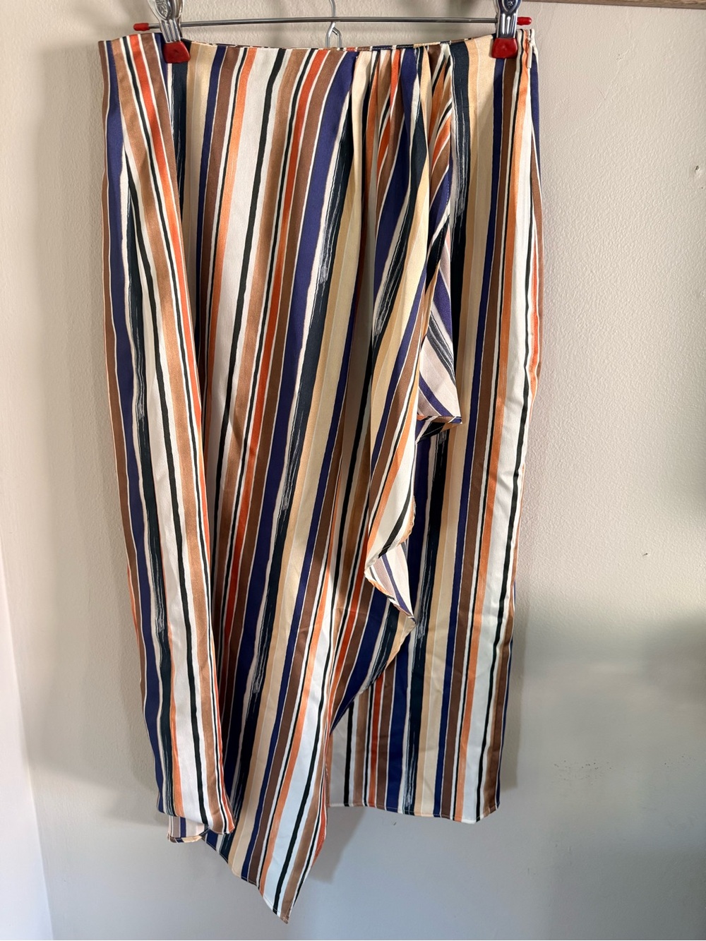 Mango Striped Midi Skirt in Navy, Rust, Cream, Brown